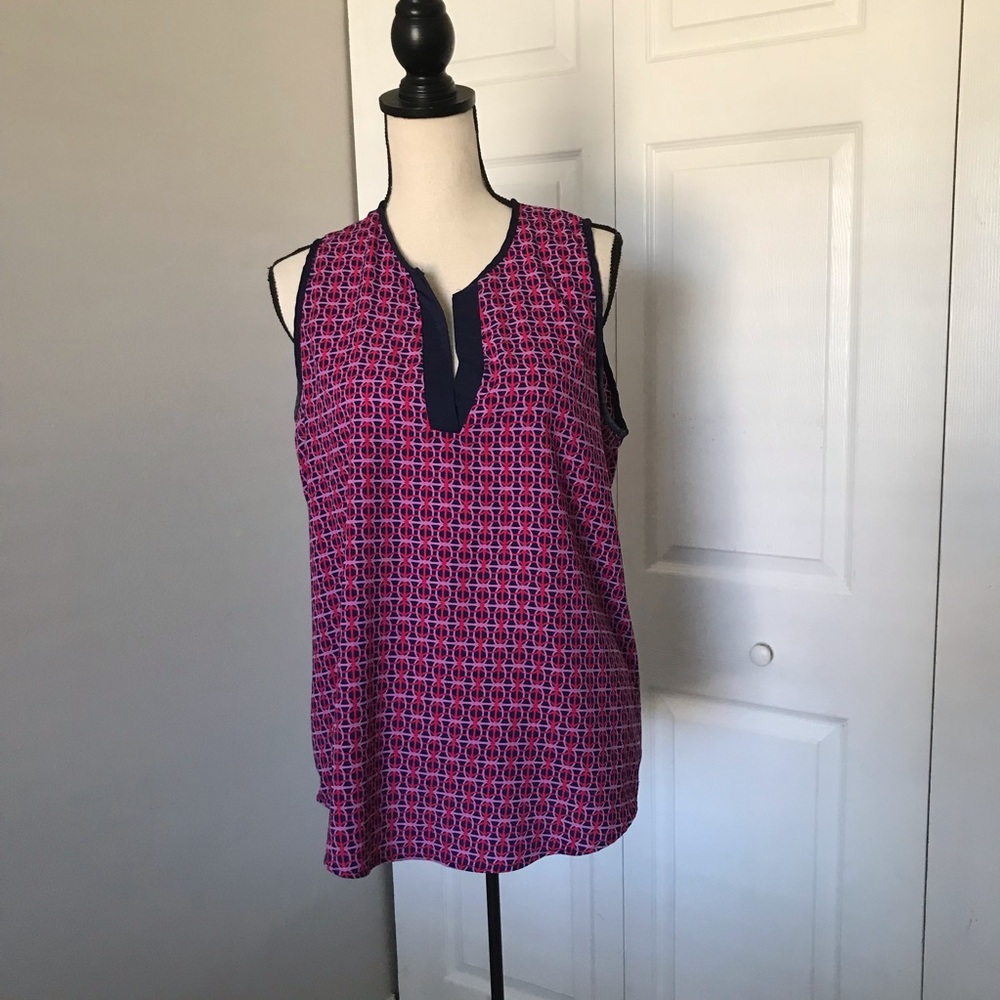 ❤️3X20 41 HAWTHORNBlue Red Printed Sleeveless Blouse | L